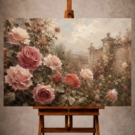 Antique rose and faded olive Rose Wall Art print for elegant interiors. No text or watermarks in design.