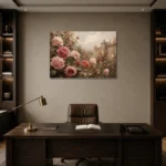 Antique Rose Walled Garden Rose Wall Art Canvas Print displayed in a contemporary gallery-inspired room