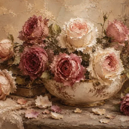 Antique Rose & Caramel Editorial Rose Wall Art Canvas Print