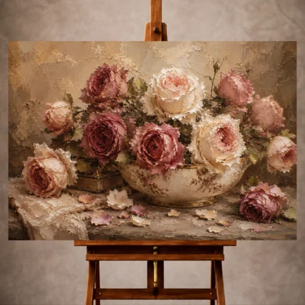 Antique rose and caramel Rose Wall Art print for elegant interiors. No text or watermarks in design.