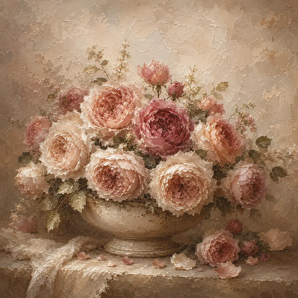 Antique Rose Stone Bowl Rose Wall Art Canvas Print