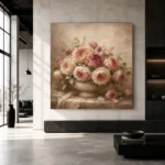 Antique Rose Stone Bowl Rose Wall Art Canvas Print - Image 3
