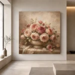 Antique Rose Stone Bowl Rose Wall Art Canvas Print - Image 4