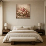 Antique Rose Stone Bowl Rose Wall Art Canvas Print showcased in an elegant minimalist interior