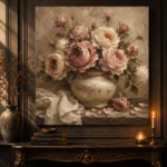 Antique Rose & Ivory Ceramic Vessel Rose Wall Art Canvas Print - Image 2