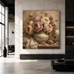 Antique Rose & Ivory Ceramic Vessel Rose Wall Art Canvas Print - Image 3