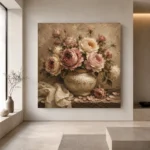 Antique Rose & Ivory Ceramic Vessel Rose Wall Art Canvas Print - Image 4