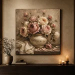 Antique Rose & Ivory Ceramic Vessel Rose Wall Art Canvas Print - Image 6
