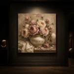 Antique Rose & Ivory Ceramic Vessel Rose Wall Art Canvas Print - Image 7