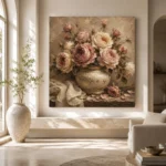 Antique Rose & Ivory Ceramic Vessel Rose Wall Art Canvas Print - Image 8