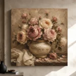 Antique Rose & Ivory Ceramic Vessel Rose Wall Art Canvas Print - Image 9