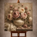 Antique Rose & Ivory Ceramic Vessel Rose Wall Art Canvas Print - Image 10