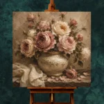 Antique Rose & Ivory Ceramic Vessel Rose Wall Art Canvas Print - Image 11