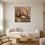 Antique Rose & Ivory Ceramic Vessel Rose Wall Art Canvas Print styled in a refined neutral interior