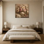 Antique Rose & Ivory Ceramic Vessel Rose Wall Art Canvas Print showcased in an elegant minimalist interior
