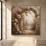 Antique rose and faded sage Rose Wall Art print for elegant interiors. No text or watermarks in design.