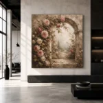 Antique Rose & Faded Sage Stone Arch Rose Wall Art Canvas Print - Image 3