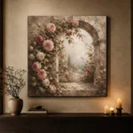 Antique Rose & Faded Sage Stone Arch Rose Wall Art Canvas Print - Image 6