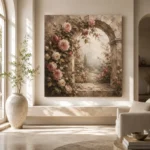 Antique Rose & Faded Sage Stone Arch Rose Wall Art Canvas Print - Image 8