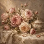 Antique Rose & Champagne Porcelain Rose Wall Art Canvas Print