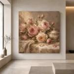 Antique Rose & Champagne Porcelain Rose Wall Art Canvas Print - Image 4