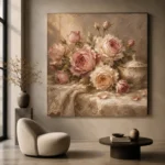 Antique Rose & Champagne Porcelain Rose Wall Art Canvas Print - Image 5