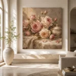 Antique Rose & Champagne Porcelain Rose Wall Art Canvas Print - Image 8
