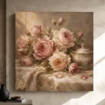 Antique Rose & Champagne Porcelain Rose Wall Art Canvas Print - Image 9