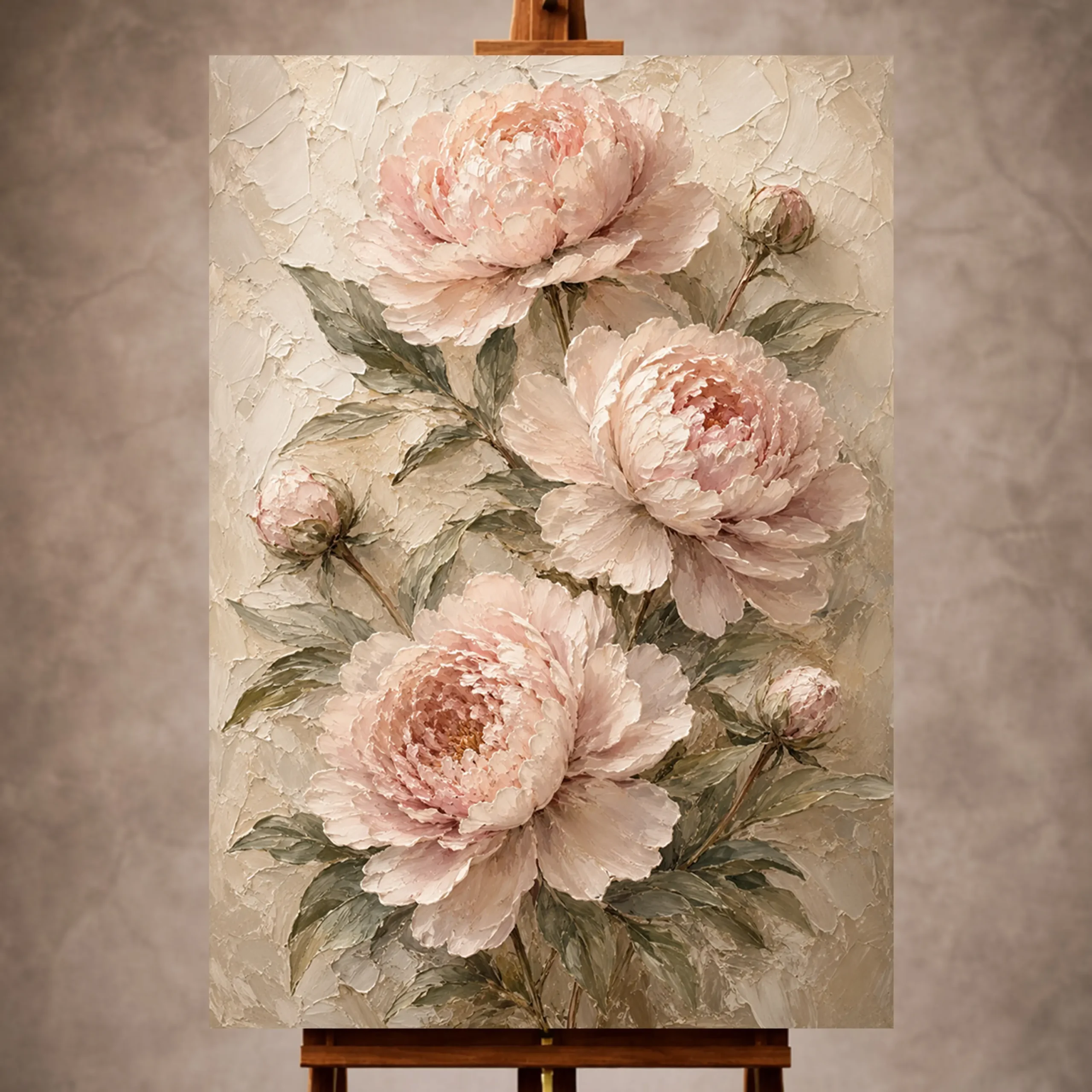 Premium Wall Art Dikey Html Edition – FLOWERWA021 Image 1 Blush and cream Peony Wall Art print for elegant interiors. No text or watermarks in design.