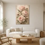 Blush & Cream Peony Wall Art Canvas Print styled in a refined neutral interior