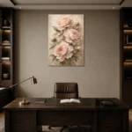 Blush & Cream Peony Wall Art Canvas Print displayed in a contemporary gallery-inspired room