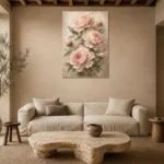 Blush & Cream Peony Wall Art Canvas Print presented in a sophisticated home setting