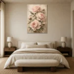 Blush & Cream Peony Wall Art Canvas Print showcased in an elegant minimalist interior