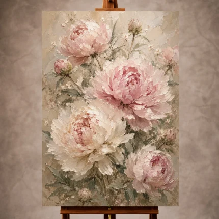 Blush pink and sage Peony Wall Art print for elegant interiors. No text or watermarks in design.