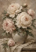Cream & Sage Still Life Peony Wall Art Canvas Print
