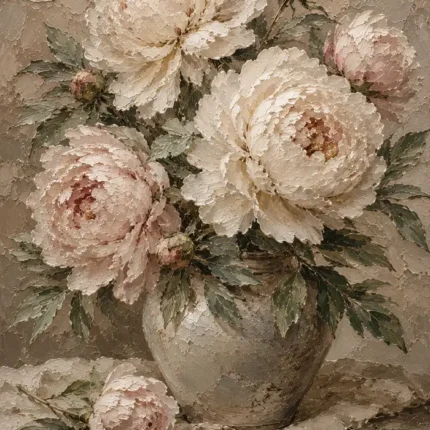 Cream & Sage Still Life Peony Wall Art Canvas Print