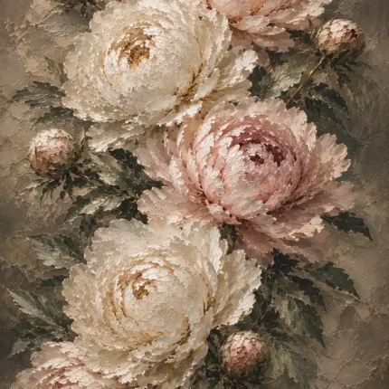 Blush & Deep Sage Cascading Peony Wall Art Canvas Print