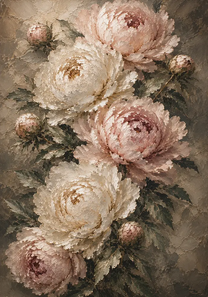 Blush & Deep Sage Cascading Peony Wall Art Canvas Print