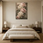 Blush & Deep Sage Cascading Peony Wall Art Canvas Print showcased in an elegant minimalist interior