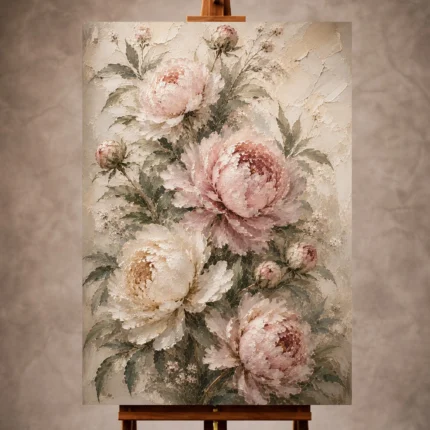 Blush rose Peony Wall Art print for elegant interiors. No text or watermarks in design.
