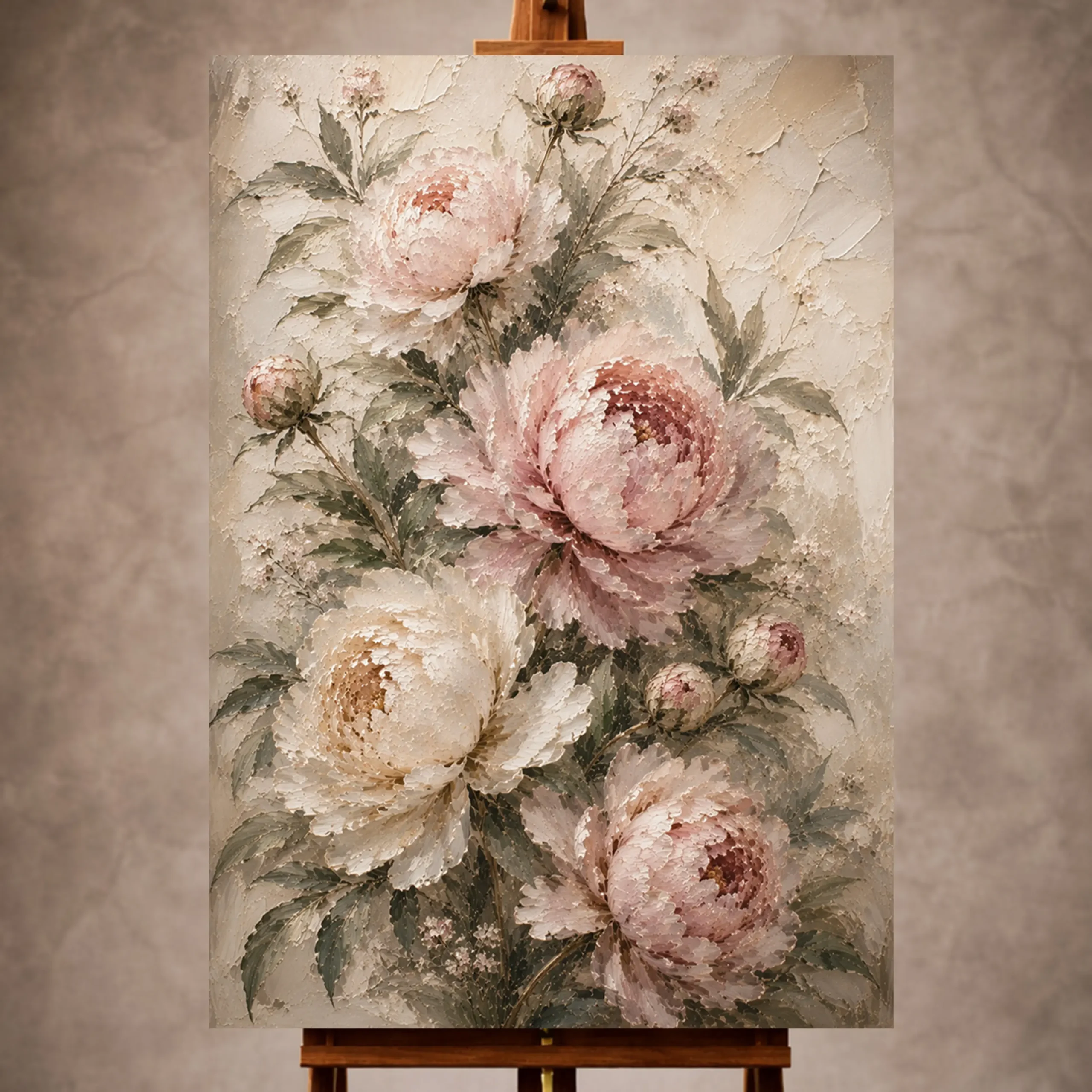 Premium Wall Art Dikey Html Edition – FLOWERWA025 Image 1 Blush rose Peony Wall Art print for elegant interiors. No text or watermarks in design.