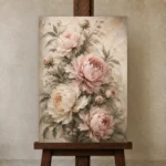 Blush Rose Conservatory Peony Wall Art Canvas Print displayed on a studio easel