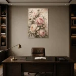 Blush Rose Conservatory Peony Wall Art Canvas Print displayed in a contemporary gallery-inspired room