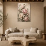 Blush Rose Conservatory Peony Wall Art Canvas Print presented in a sophisticated home setting