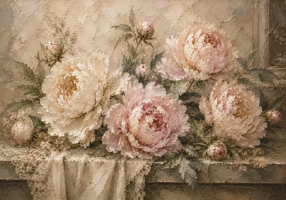 Blush & Cream Stone Ledge Peony Wall Art Canvas Print