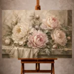 Blush and cream Peony Wall Art print for elegant interiors. No text or watermarks in design.