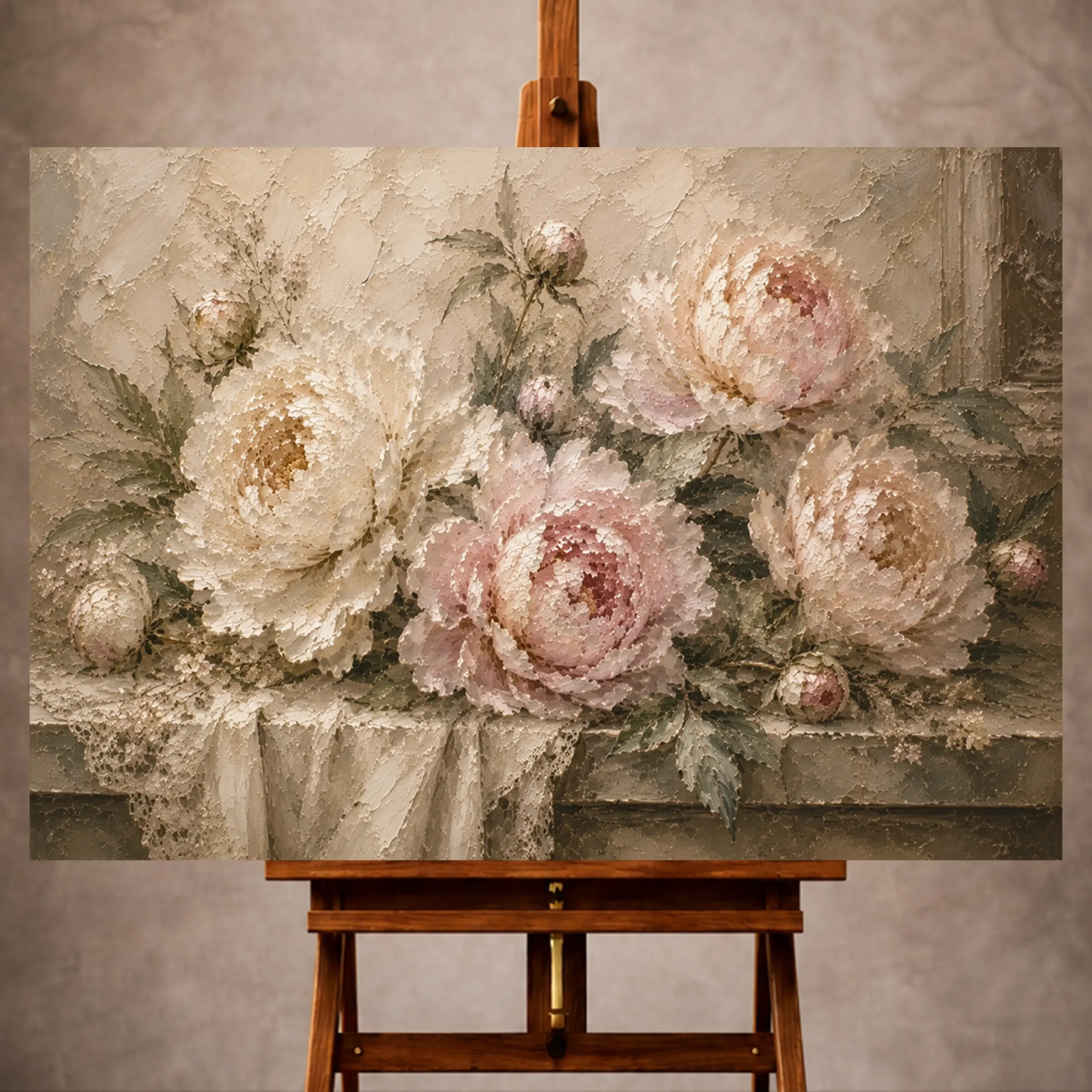 Premium Wall Art Yatay Html Edition – FLOWERWA026 Image 1 Blush and cream Peony Wall Art print for elegant interiors. No text or watermarks in design.