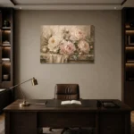 Blush & Cream Stone Ledge Peony Wall Art Canvas Print displayed in a contemporary gallery-inspired room