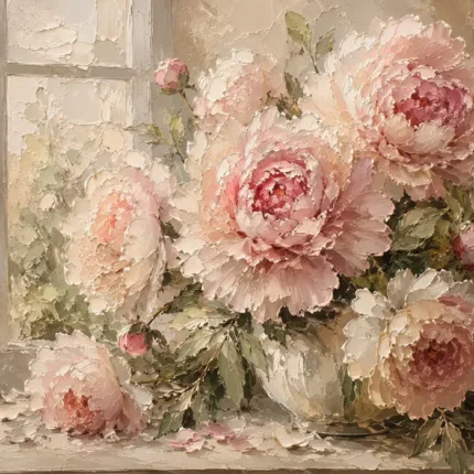 Blush & Cream Window Light Peony Wall Art Canvas Print
