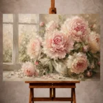 Blush and cream Peony Wall Art print for elegant interiors. No text or watermarks in design.